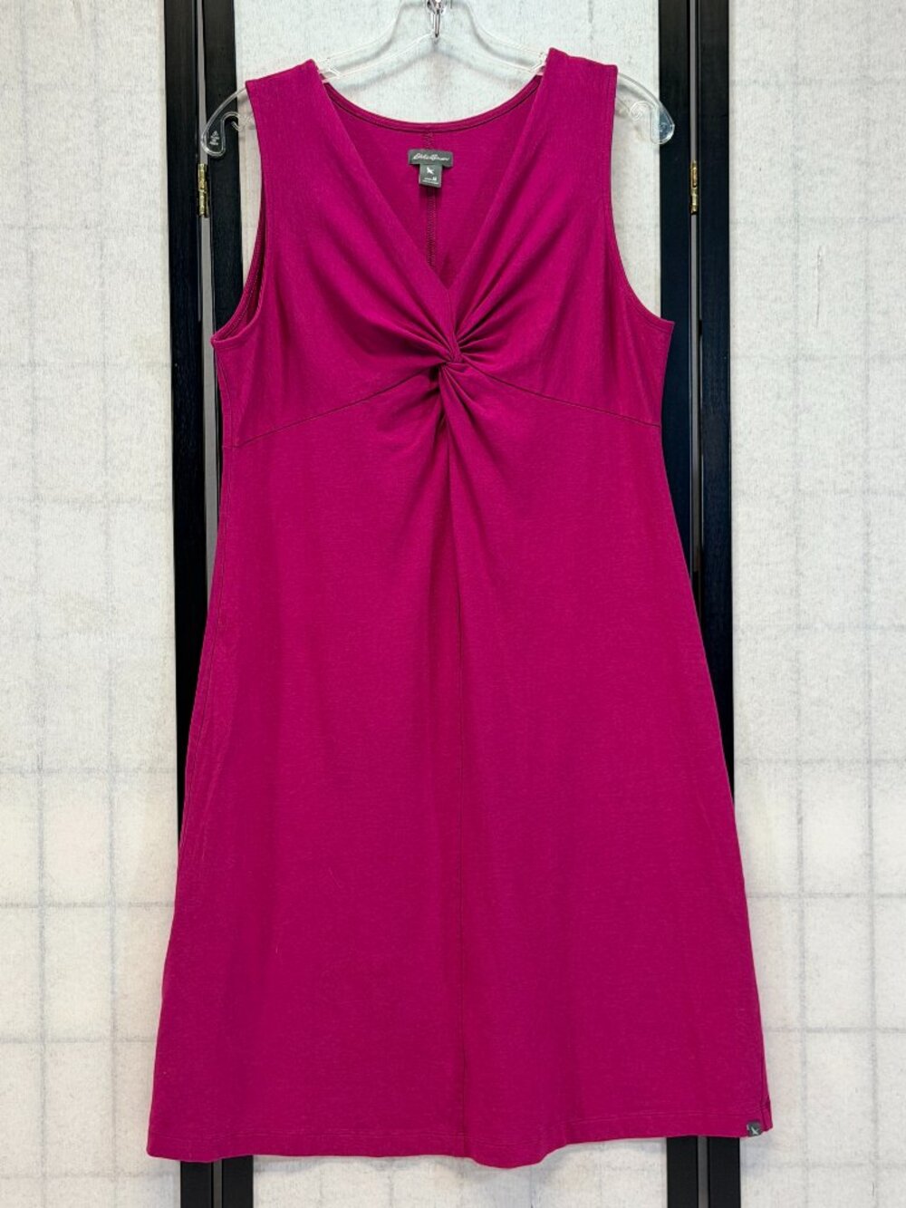 Eddie Bauer Dark Pink Empire Twist Front Knit Midi Dress M Tank Sleeve Flared